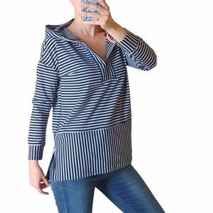 MelloDay striped hoodie blue white sweatshirt pullover long sleeves size Small